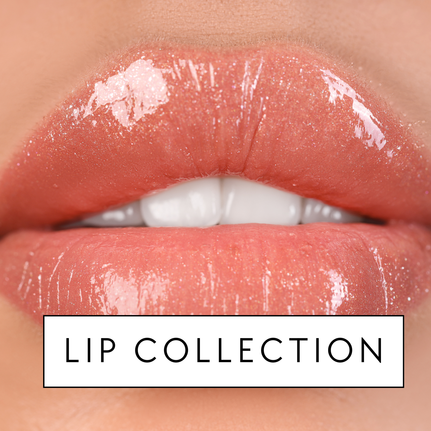 A woman's lips that appears to be soft and healthy. With the words " Lip Collection" to indicate where to find all of the lip products.